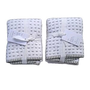 Pottery Barn Wheaton Pick-Stitch King Shams Set of 2 Reversible Cotton Linen NEW